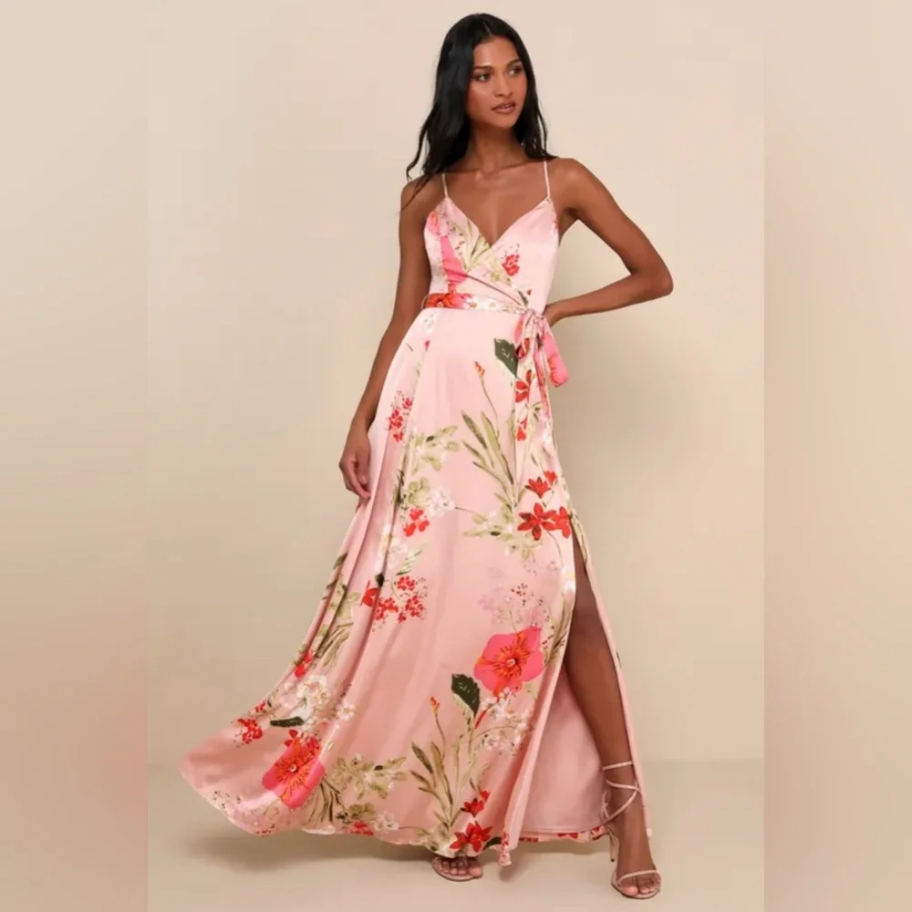 Lulu's Pink Floral Maxi Dress - Picture 1 of 7